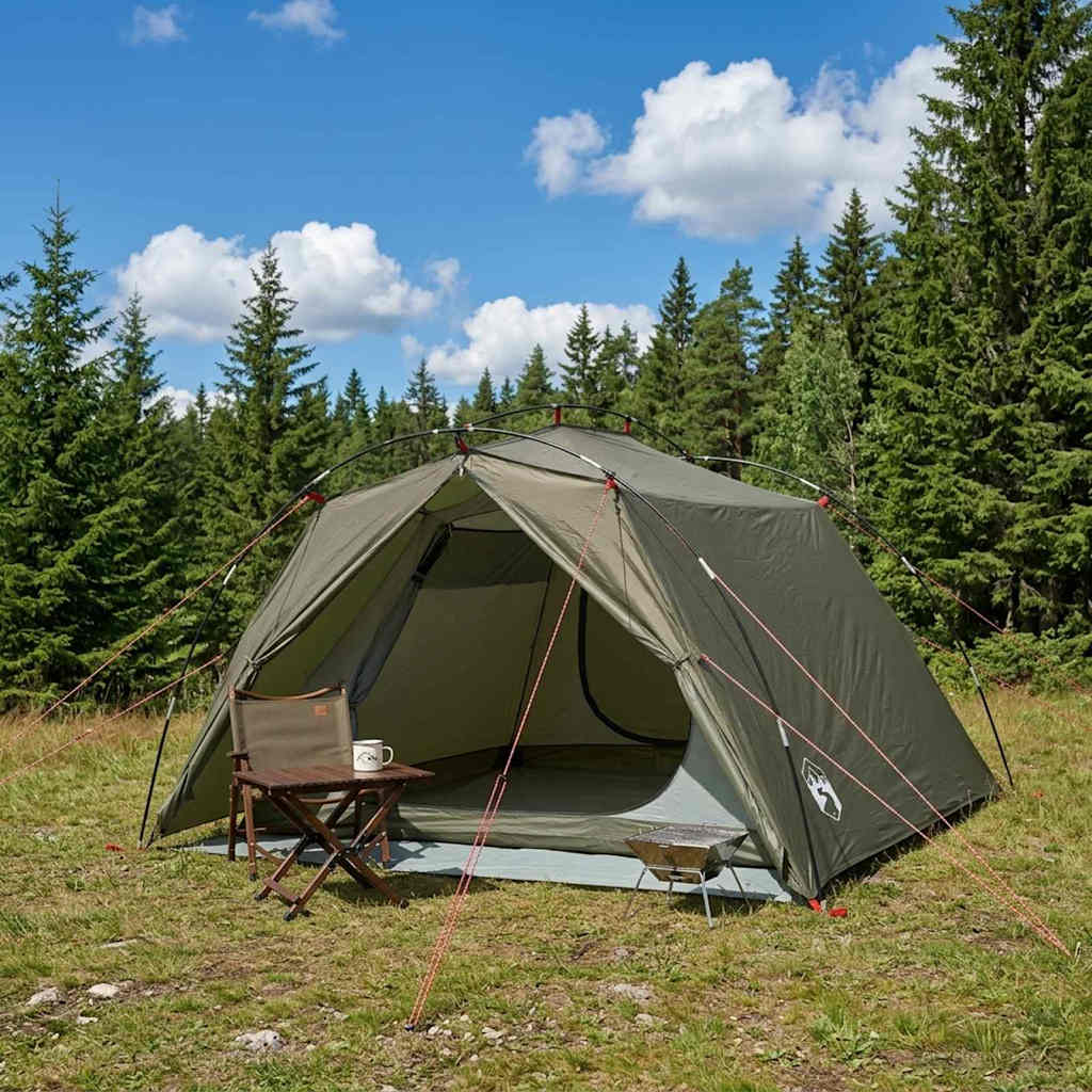 vidaXL Tunnel Tent Olive Green 4-Person 185T Polyester with PU Coating