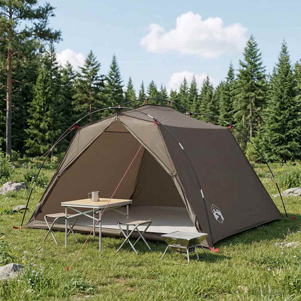 vidaXL Tunnel Tent Brown and Grey 4-Person