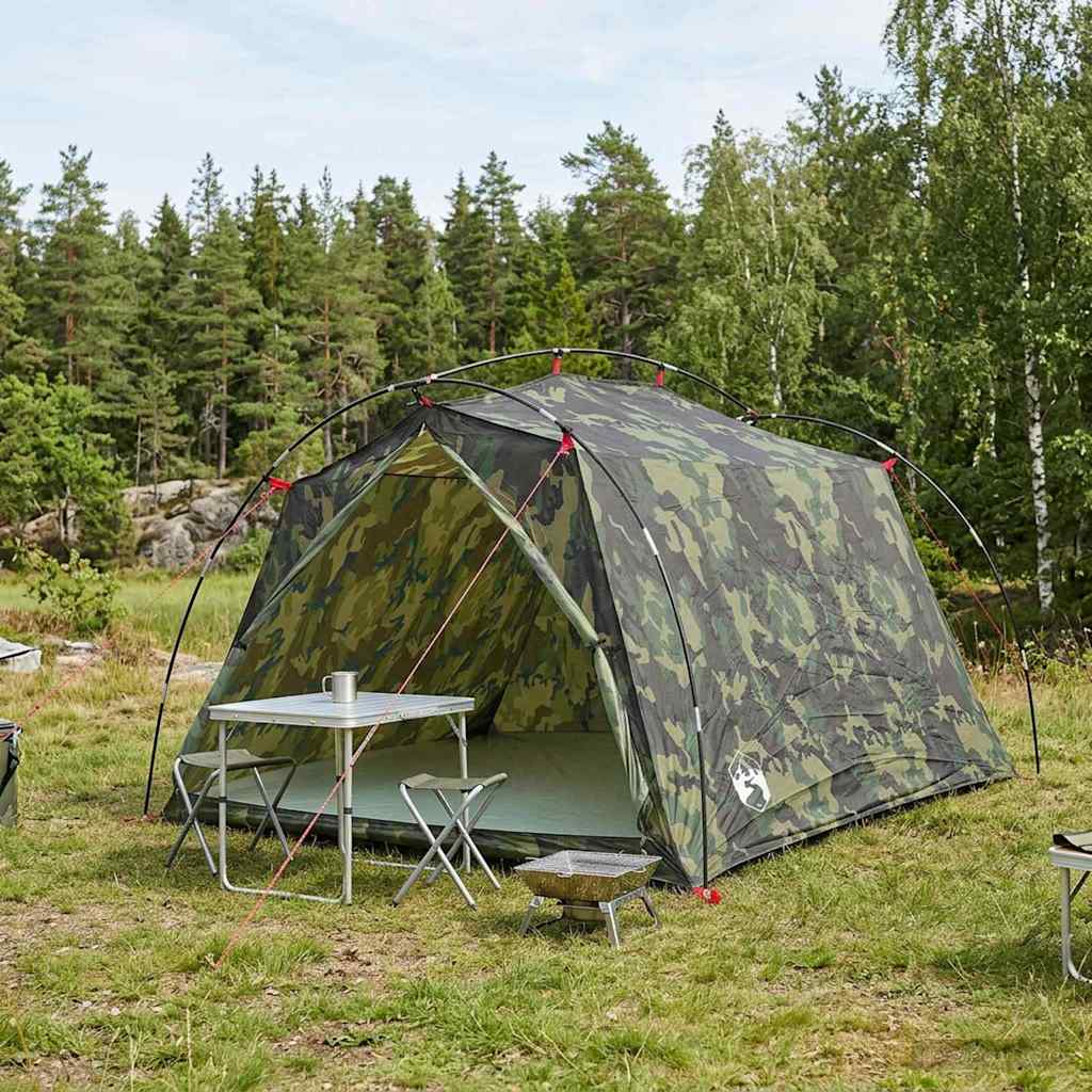 vidaXL Tunnel Tent 2-Person Camouflage 185T Polyester with PU Coating
