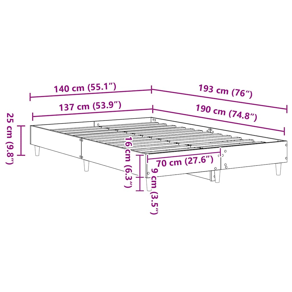 vidaXL Bed Frame Sonoma 137 x 190 cm Engineered Wood