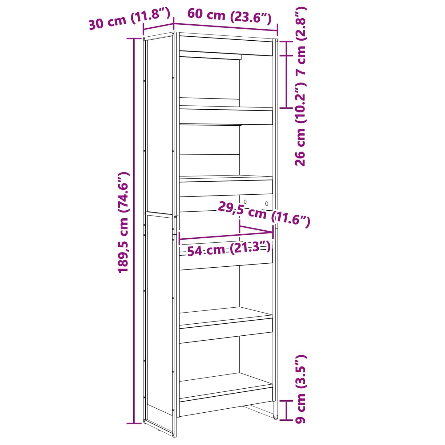vidaXL Book Cabinet 60 x 30 x 189.5 cm Engineered Wood Sonoma