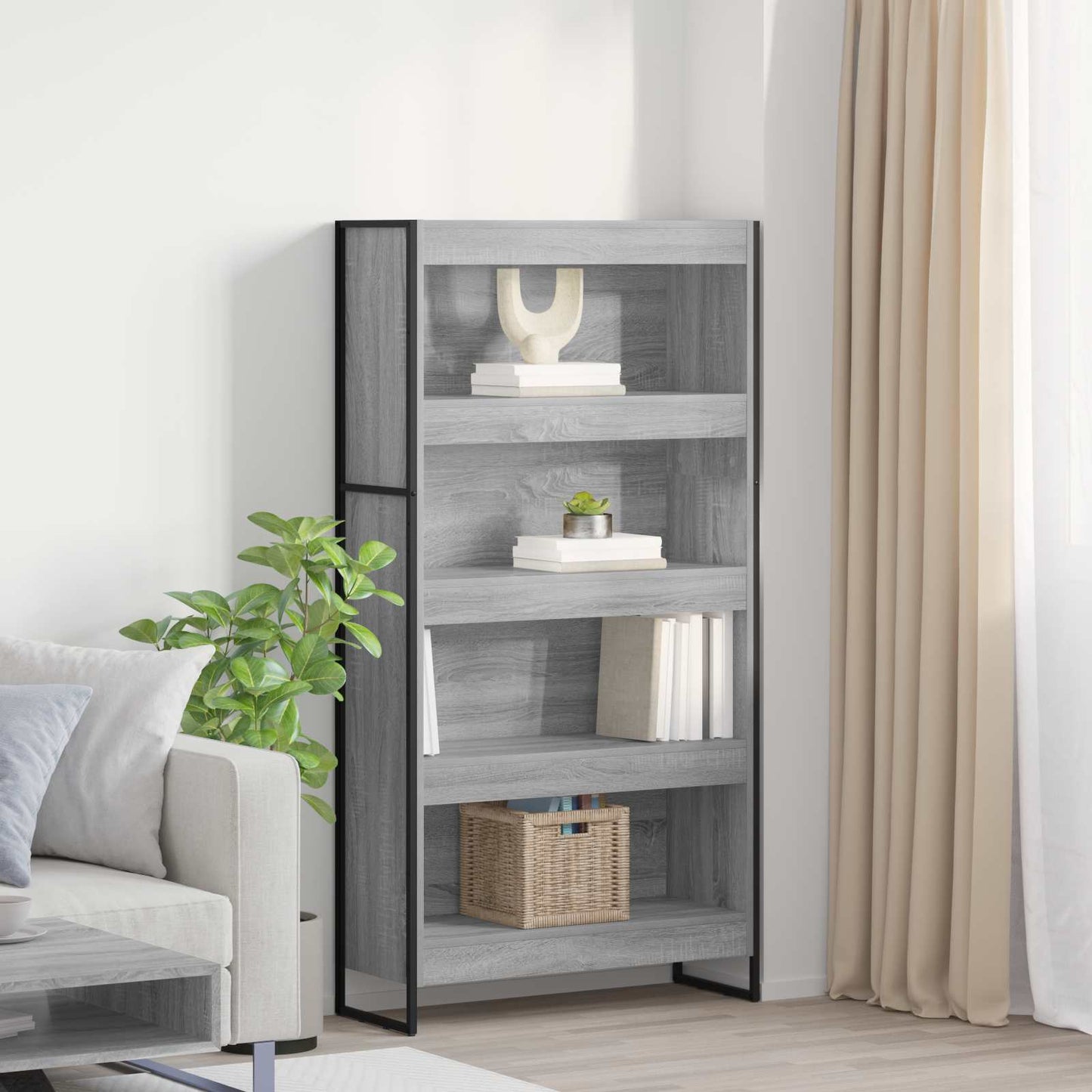 vidaXL Book Cabinet 2 pcs Grey Sonoma 80 x 30 x 155 cm Engineered Wood