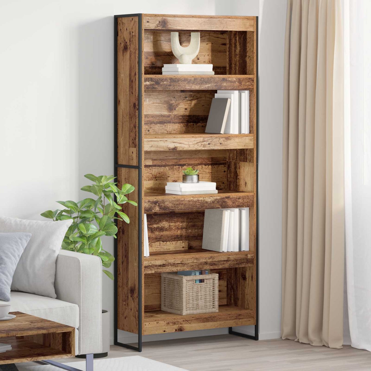 vidaXL Book Cabinet 80 x 30 x 189.5 cm Engineered Wood Old Wood