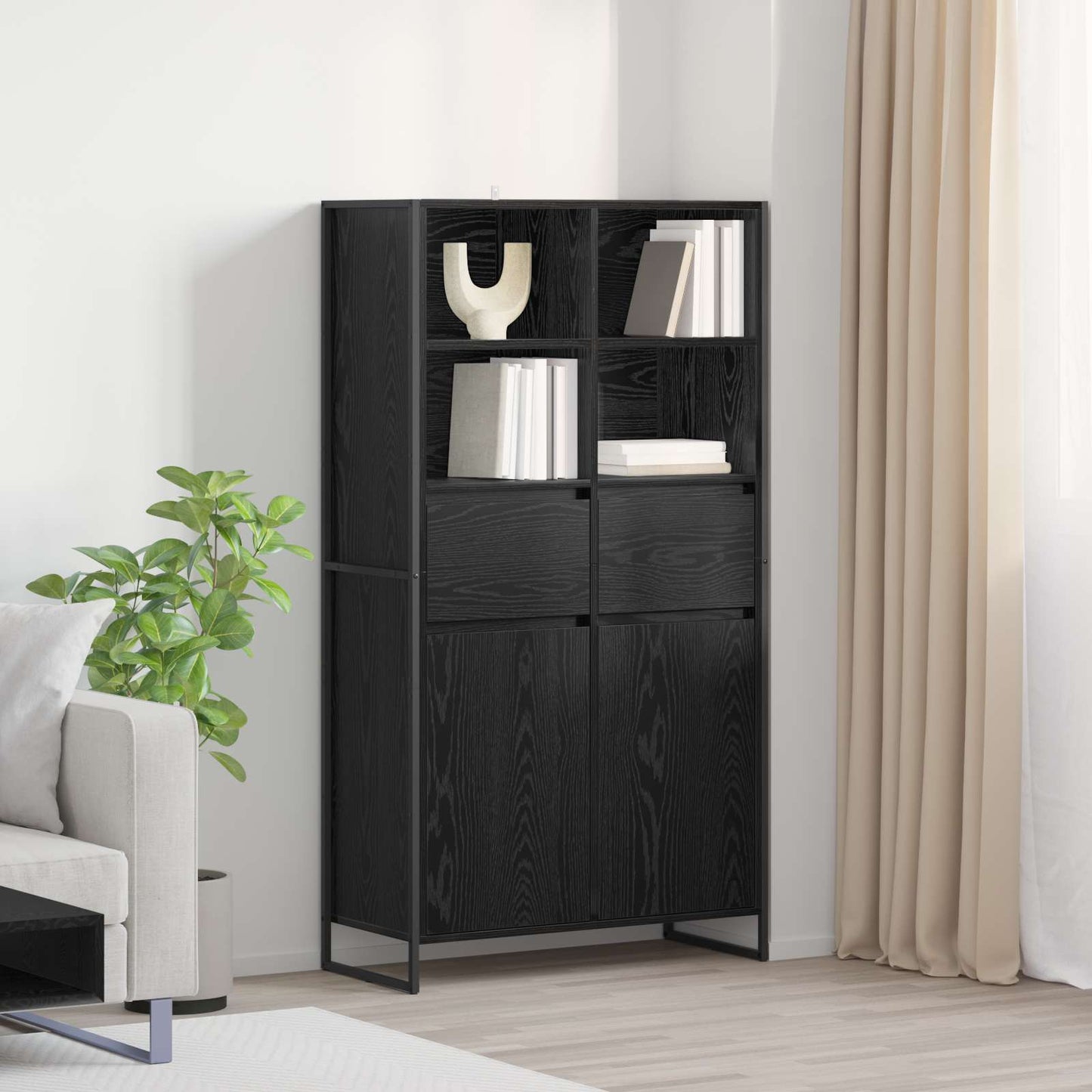 vidaXL Sideboard Black Oak 81 x 36 x 150.5 cm Engineered Wood