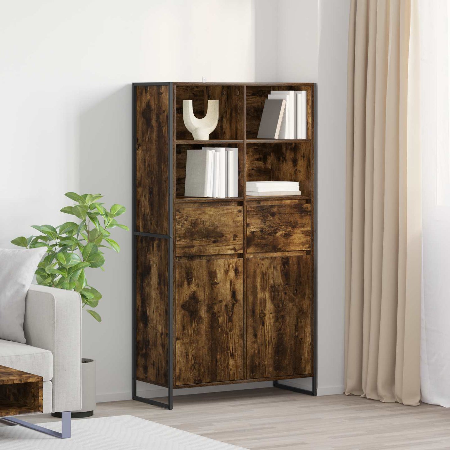 vidaXL Sideboard Smoke Oak 81 x 36 x 150.5 cm Engineered Wood