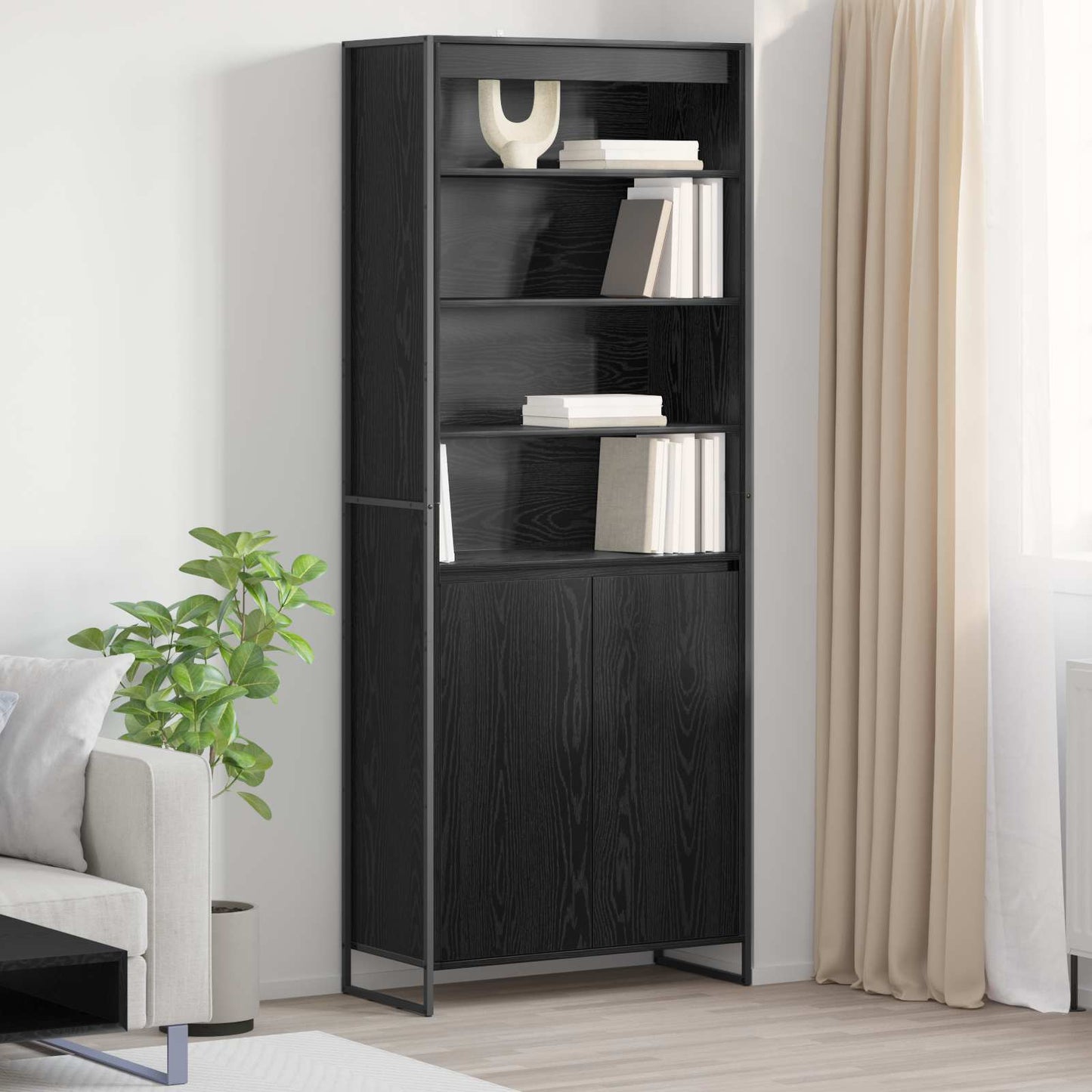 vidaXL Tall Cabinets Black Oak 79 x 36 x 200 cm Engineered Wood