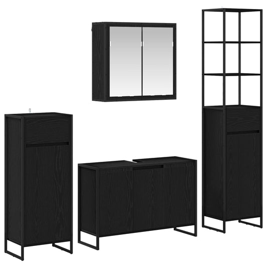 vidaXL Bathroom Furniture Set with Drawer Black Oak Engineered Wood