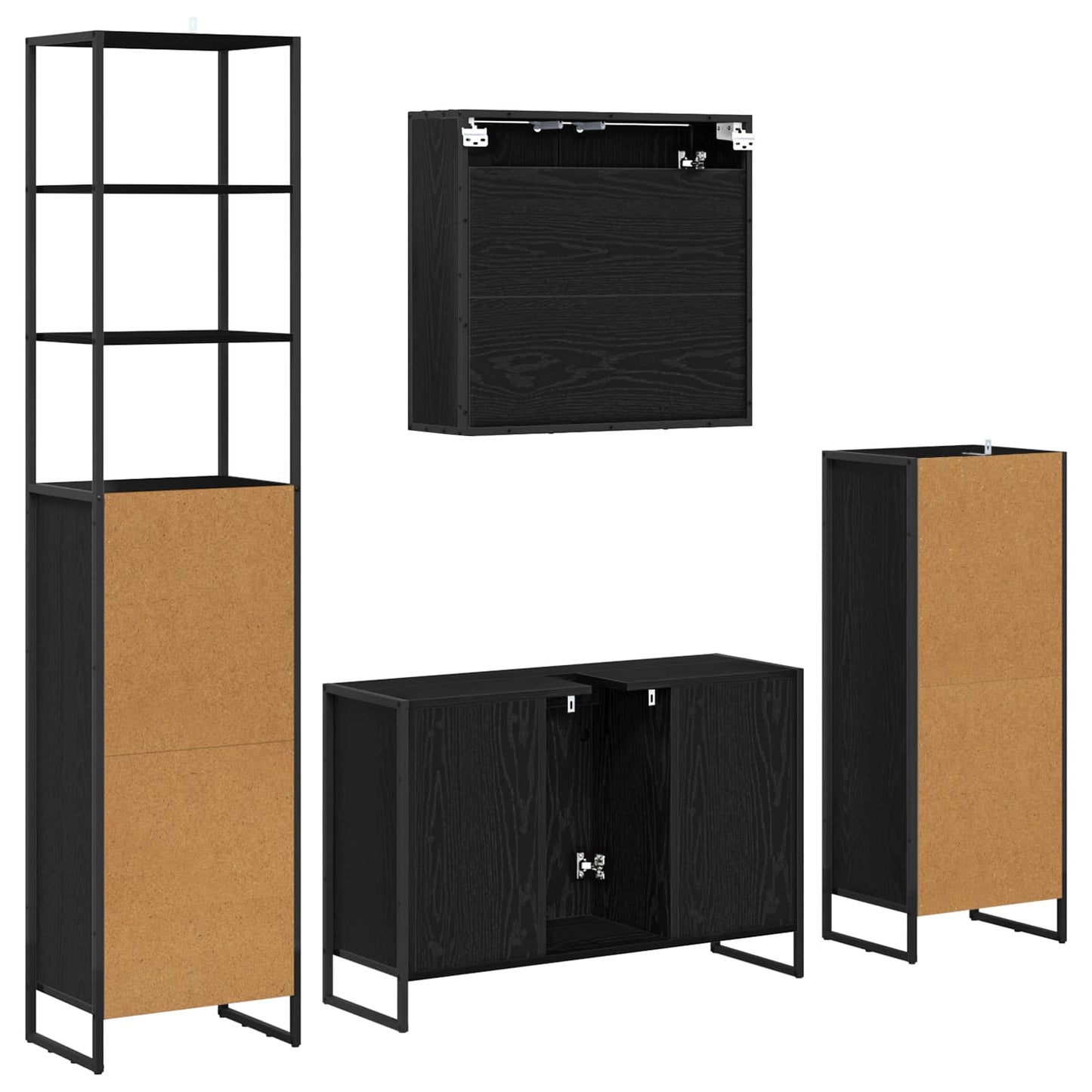 vidaXL Bathroom Furniture Set with Drawer Black Oak Engineered Wood