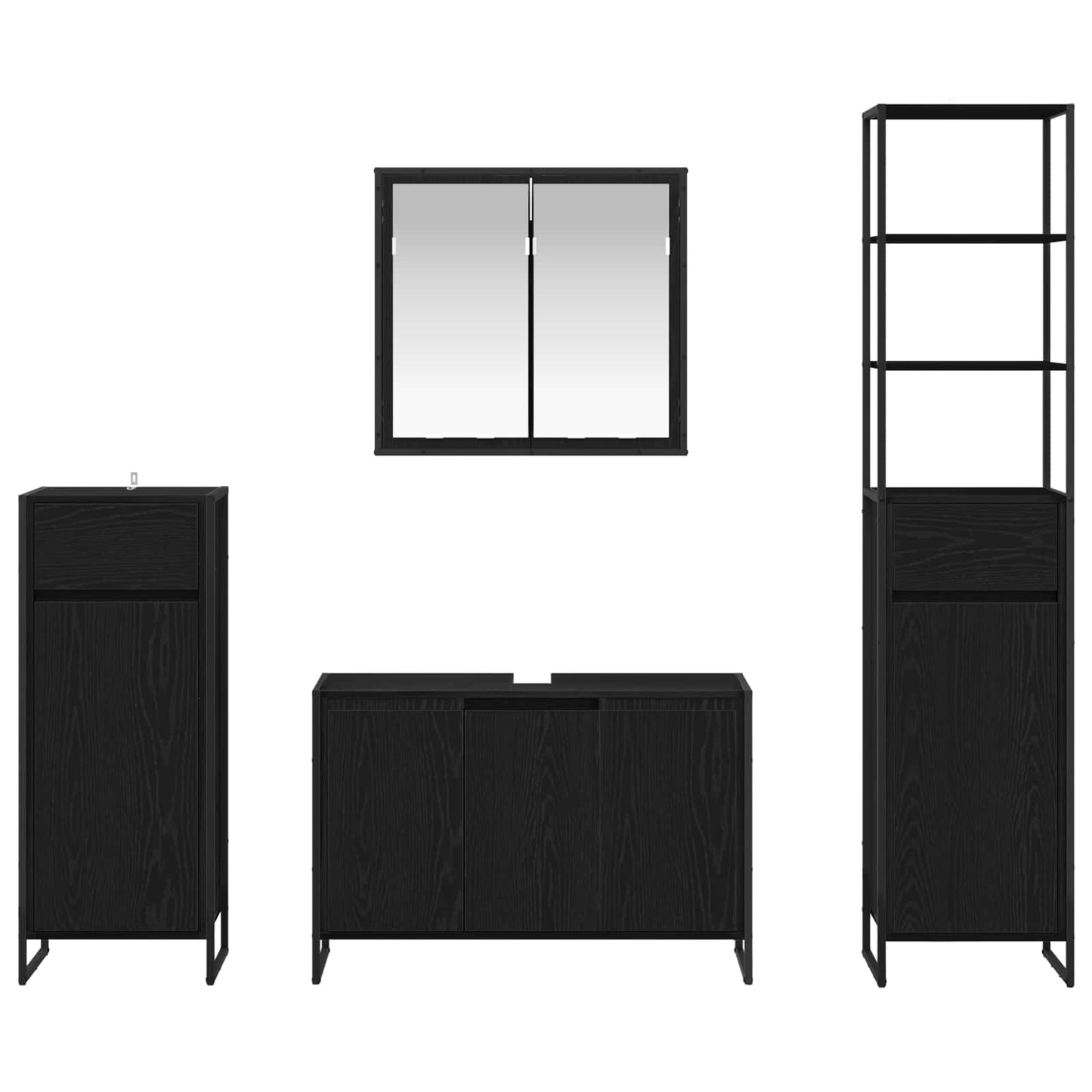 vidaXL Bathroom Furniture Set with Drawer Black Oak Engineered Wood