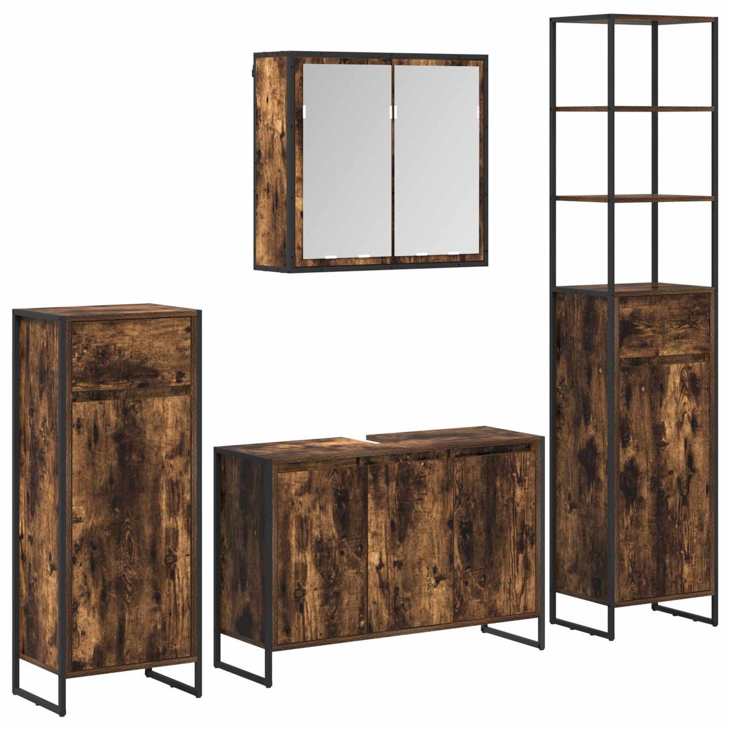 vidaXL Bathroom Furniture Set with Drawer Smoked Oak Engineered Wood