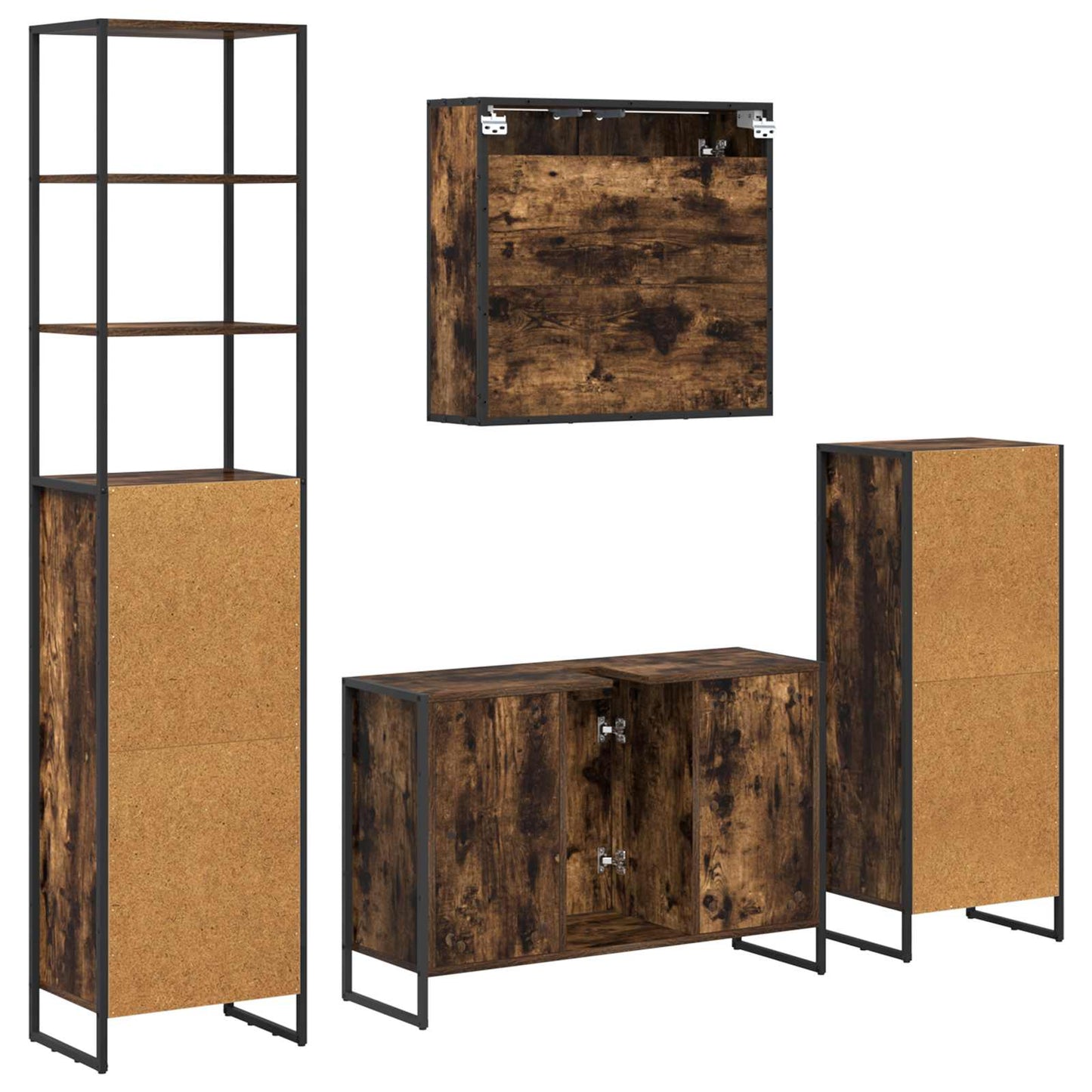 vidaXL Bathroom Furniture Set with Drawer Smoked Oak Engineered Wood