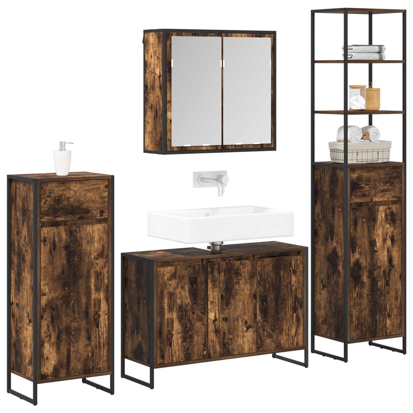 vidaXL Bathroom Furniture Set with Drawer Smoked Oak Engineered Wood