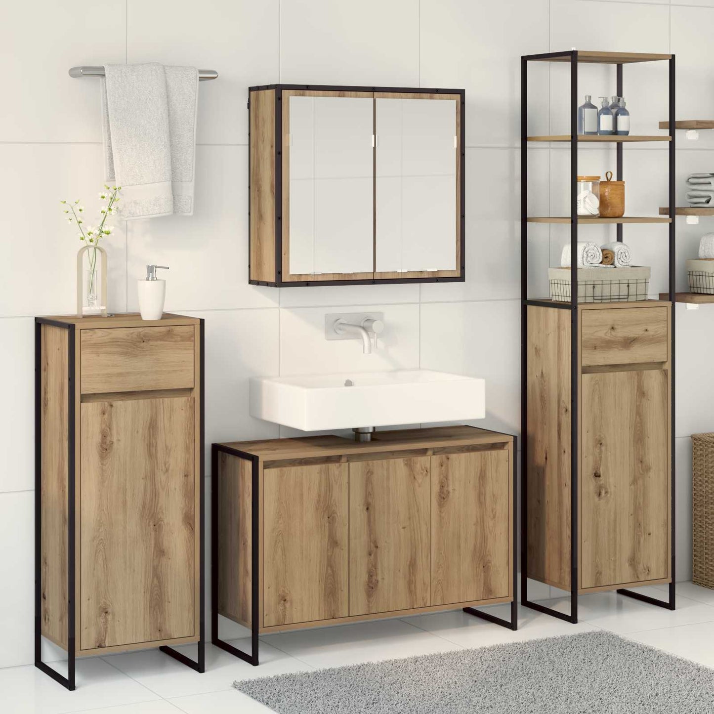vidaXL Bathroom Furniture Set with Drawer Artisan Oak Engineered Wood