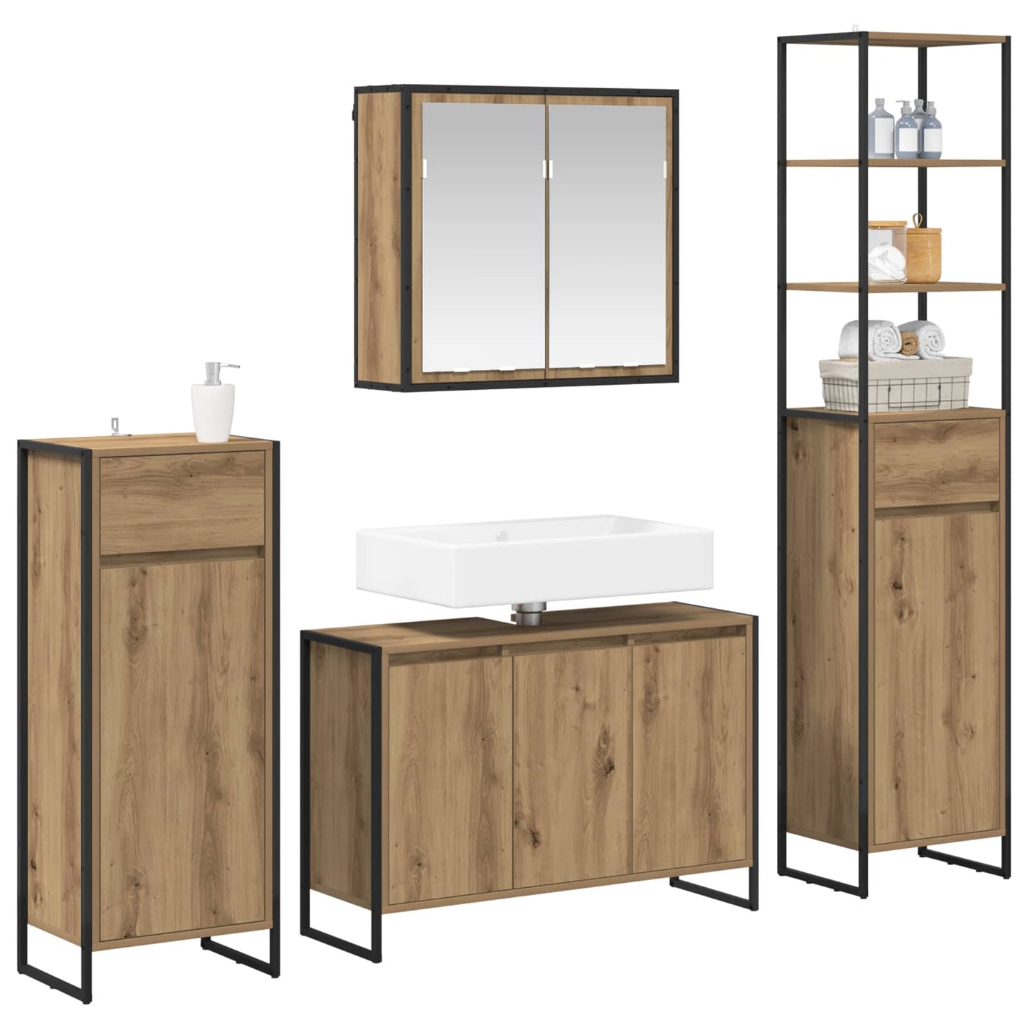 vidaXL Bathroom Furniture Set with Drawer Artisan Oak Engineered Wood