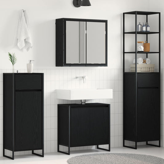 vidaXL Bathroom Furniture Set with Drawer Black Oak Engineered Wood