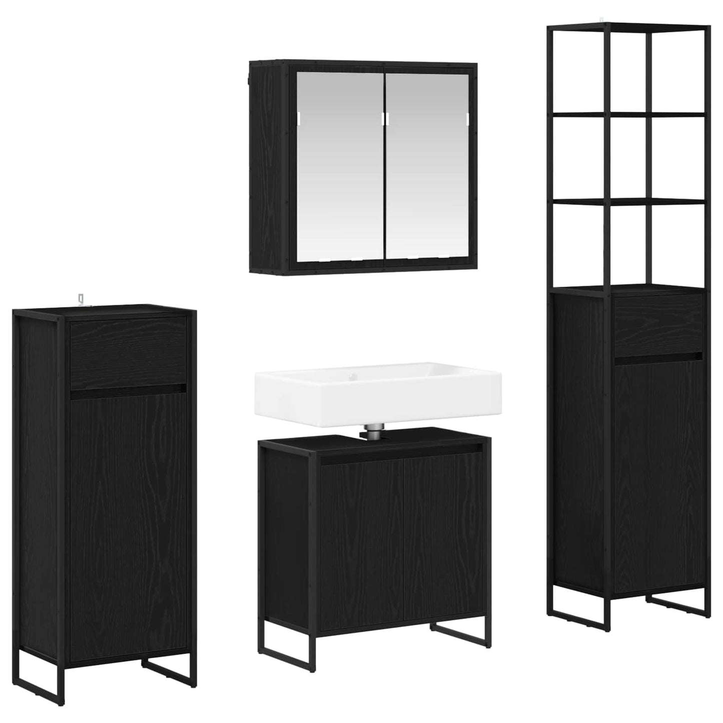 vidaXL Bathroom Furniture Set with Drawer Black Oak Engineered Wood