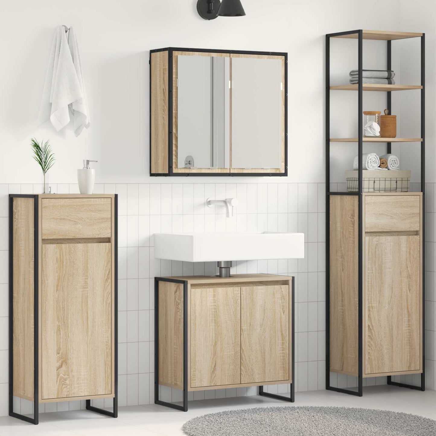 vidaXL Bathroom Furniture Set with Drawer Sonoma Oak Engineered Wood