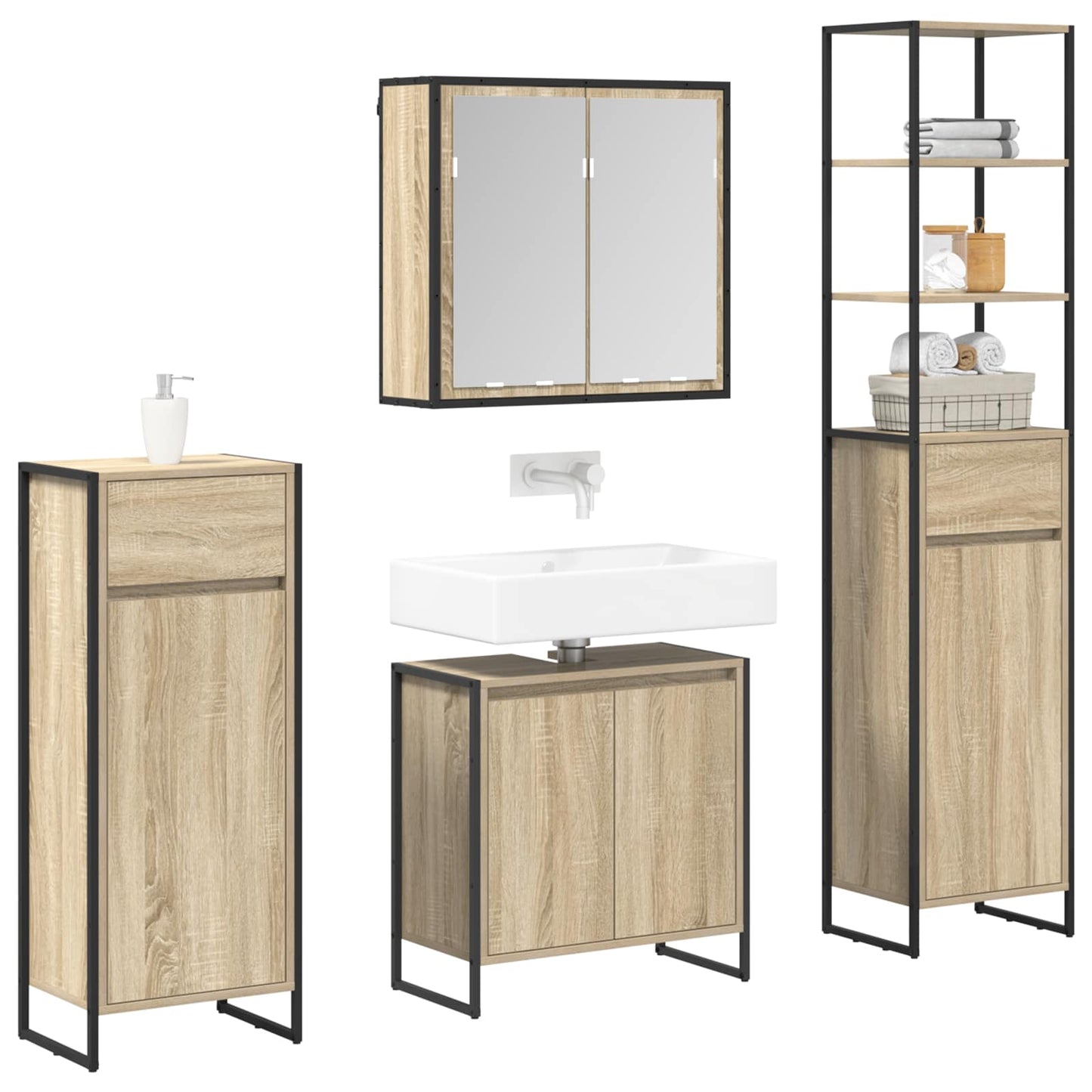 vidaXL Bathroom Furniture Set with Drawer Sonoma Oak Engineered Wood