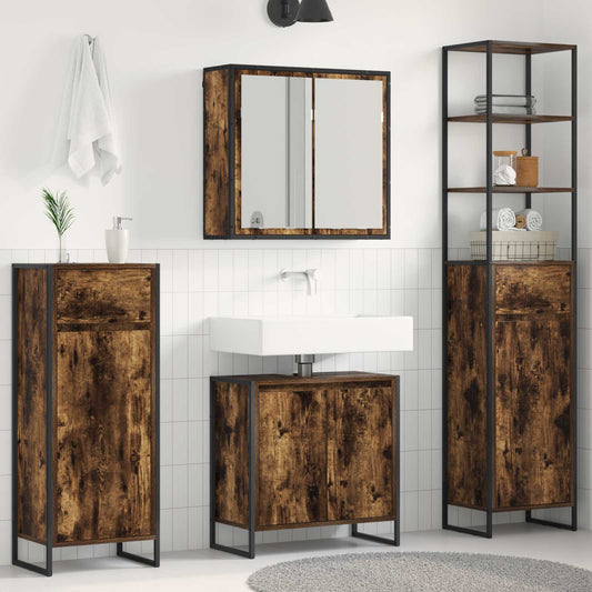 vidaXL Bathroom Furniture Set with Drawer Smoked Oak Engineered Wood