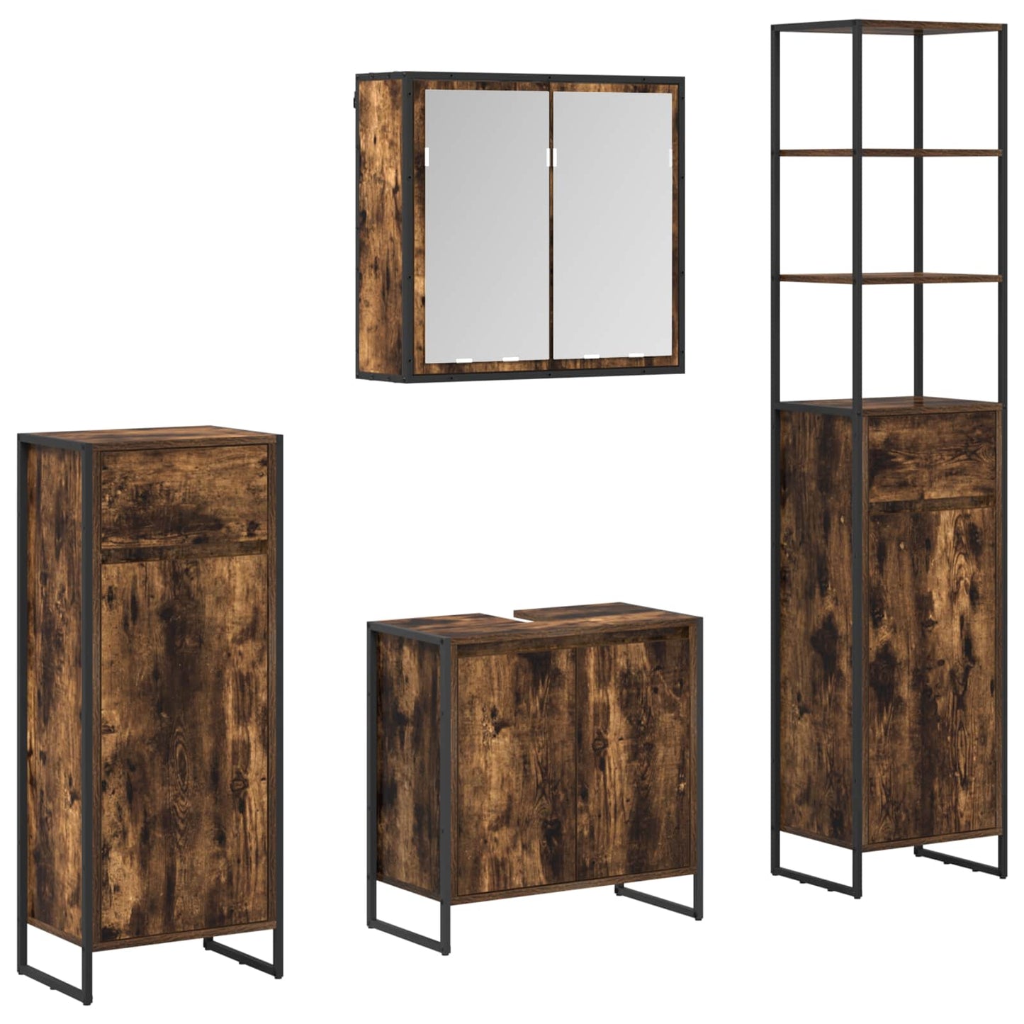 vidaXL Bathroom Furniture Set with Drawer Smoked Oak Engineered Wood