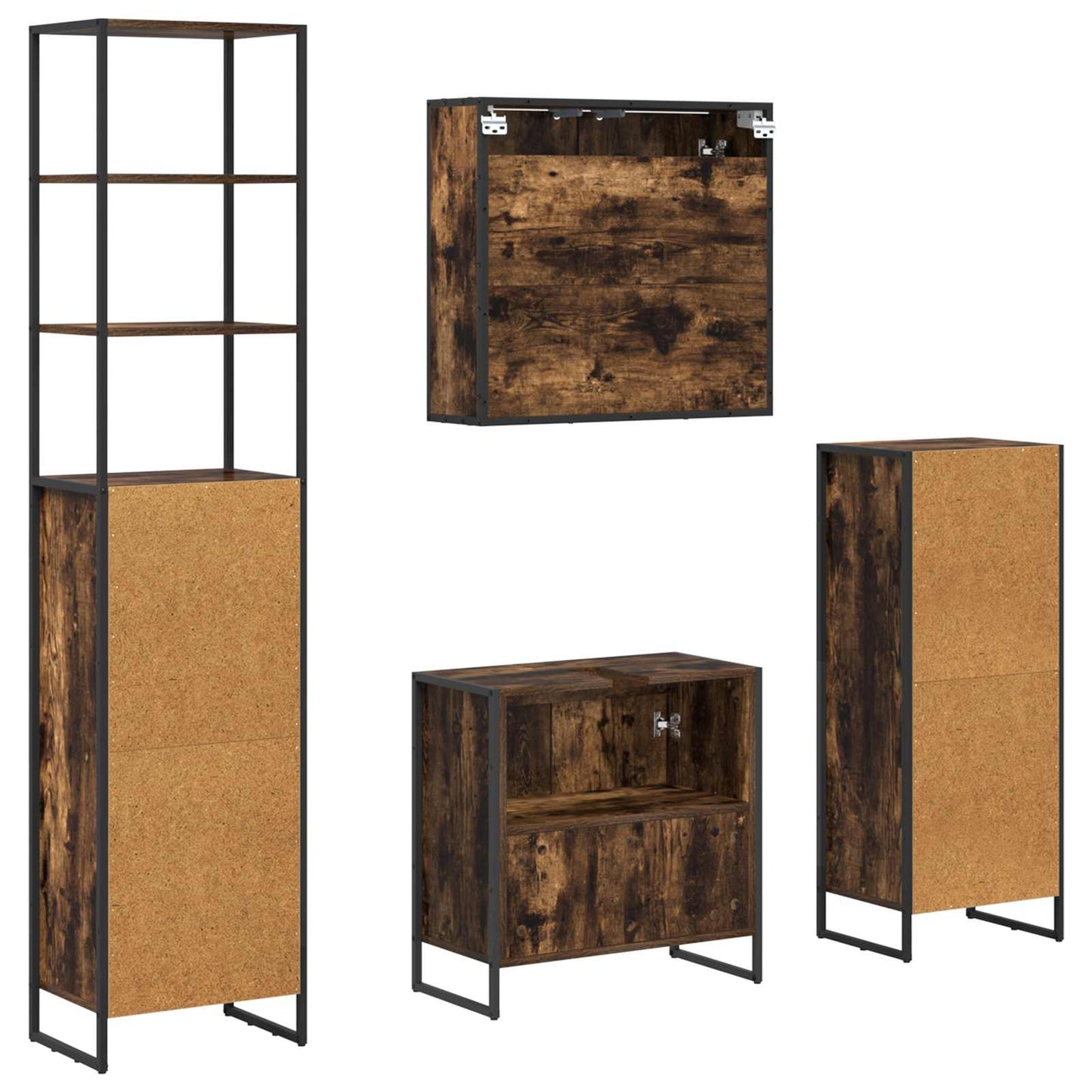 vidaXL Bathroom Furniture Set with Drawer Smoked Oak Engineered Wood