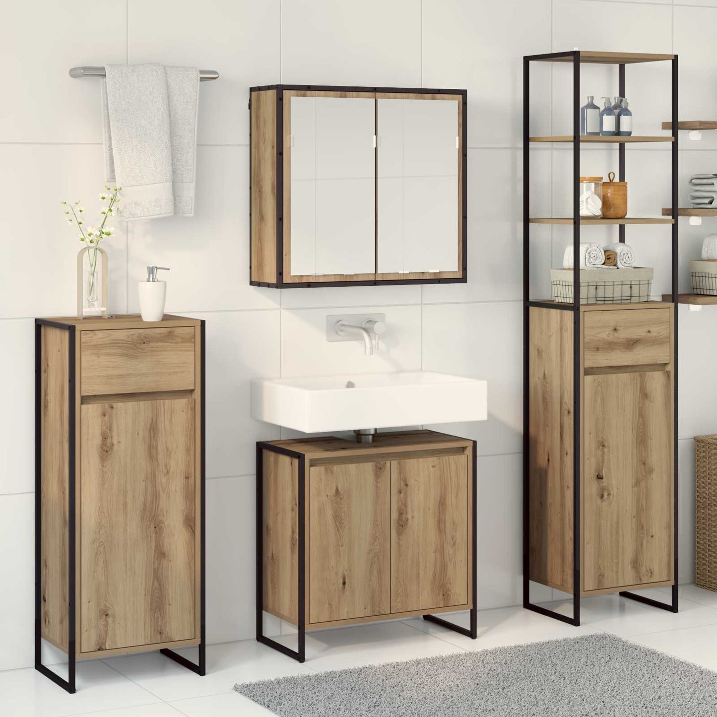 vidaXL Bathroom Furniture Set with Drawer Artisan Oak Engineered Wood