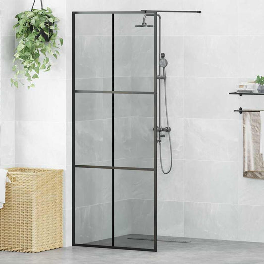 vidaXL Walk-in Shower Wall Black 80 x 195 cm Tempered Glass