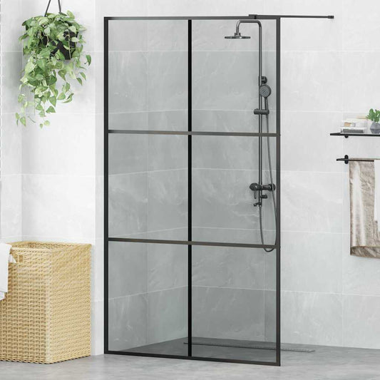 vidaXL Walk-in Shower Wall Black 115 x 195 cm Tempered Glass