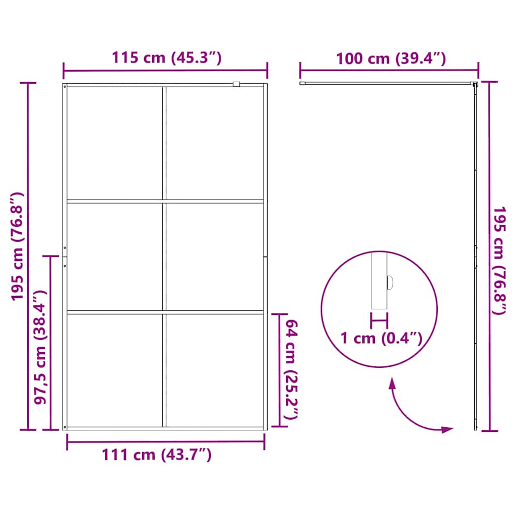 vidaXL Walk-in Shower Wall Black 115 x 195 cm Tempered Glass