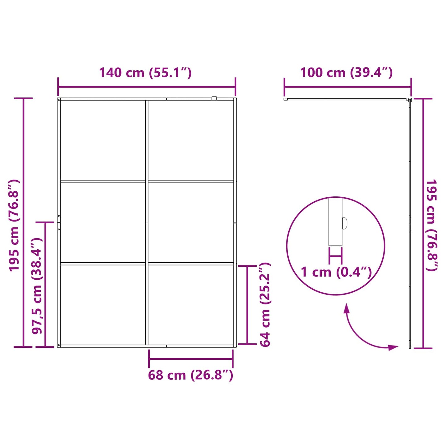 vidaXL Walk-in Shower Wall Black 140 x 195 cm Tempered Glass