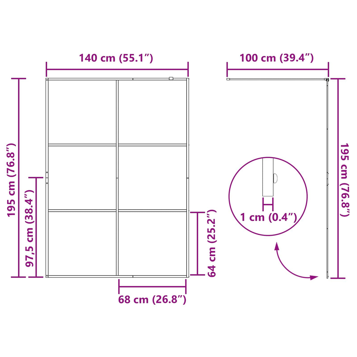 vidaXL Walk-in Shower Wall Black 140 x 195 cm Tempered Glass