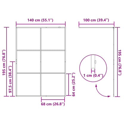 vidaXL Walk-in Shower Wall Black 140 x 195 cm Tempered Glass