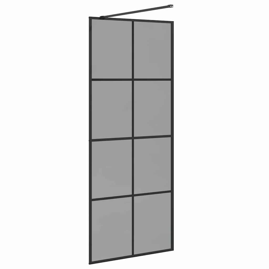 vidaXL Walk-in Shower Wall Black 80 x 195 cm Tempered Glass