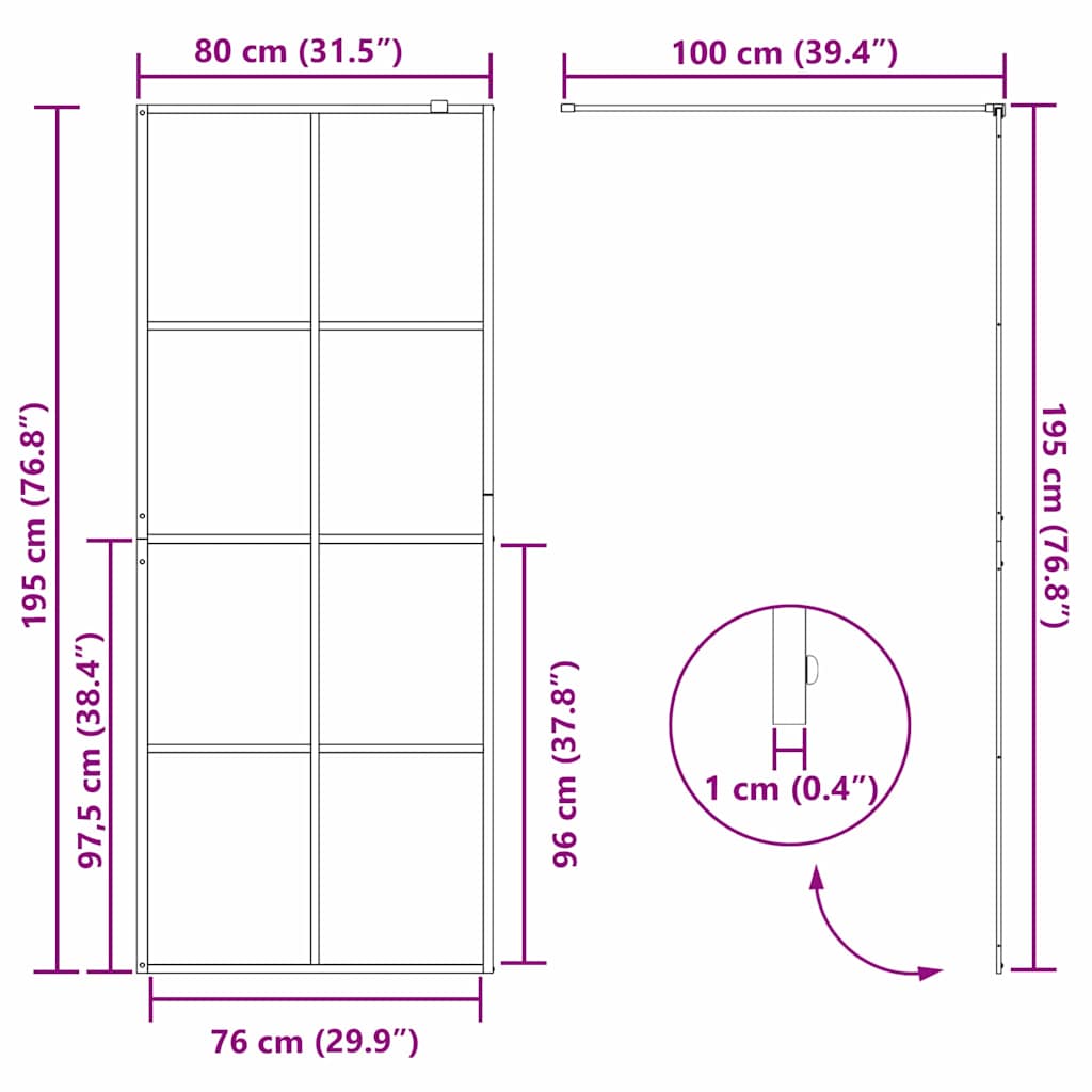 vidaXL Walk-in Shower Wall Black 80 x 195 cm Tempered Glass