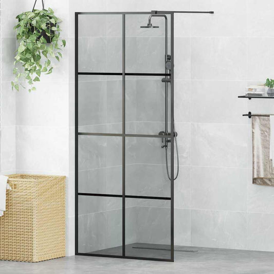 vidaXL Walk-in Shower Wall Black 90 x 195 cm Tempered Glass