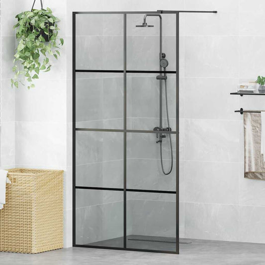 vidaXL Walk-in Shower Wall Black 100 x 195 cm Tempered Glass
