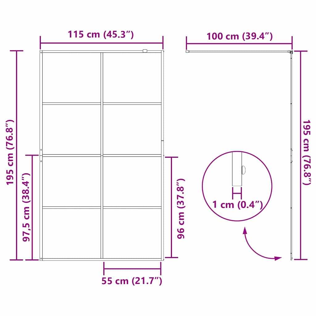 vidaXL Walk-in Shower Wall Black 115 x 195 cm Tempered Glass