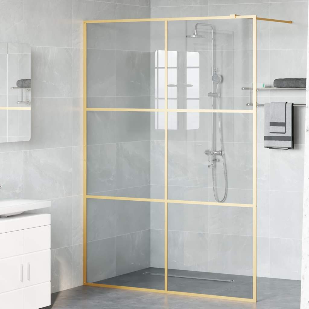 vidaXL Walk-in Shower Wall Gold 140 x 195 cm Tempered Glass