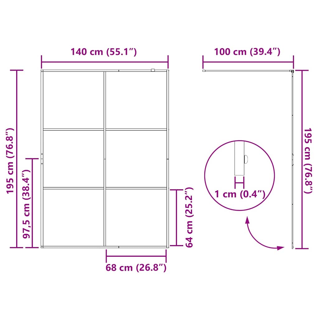 vidaXL Walk-in Shower Wall Gold 140 x 195 cm Tempered Glass