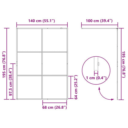 vidaXL Walk-in Shower Wall Gold 140 x 195 cm Tempered Glass