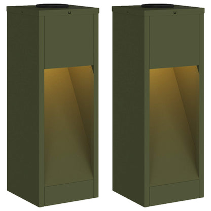 vidaXL Solar Led Pathway Light 2 pcs Olive Green Cold Rolled Steel