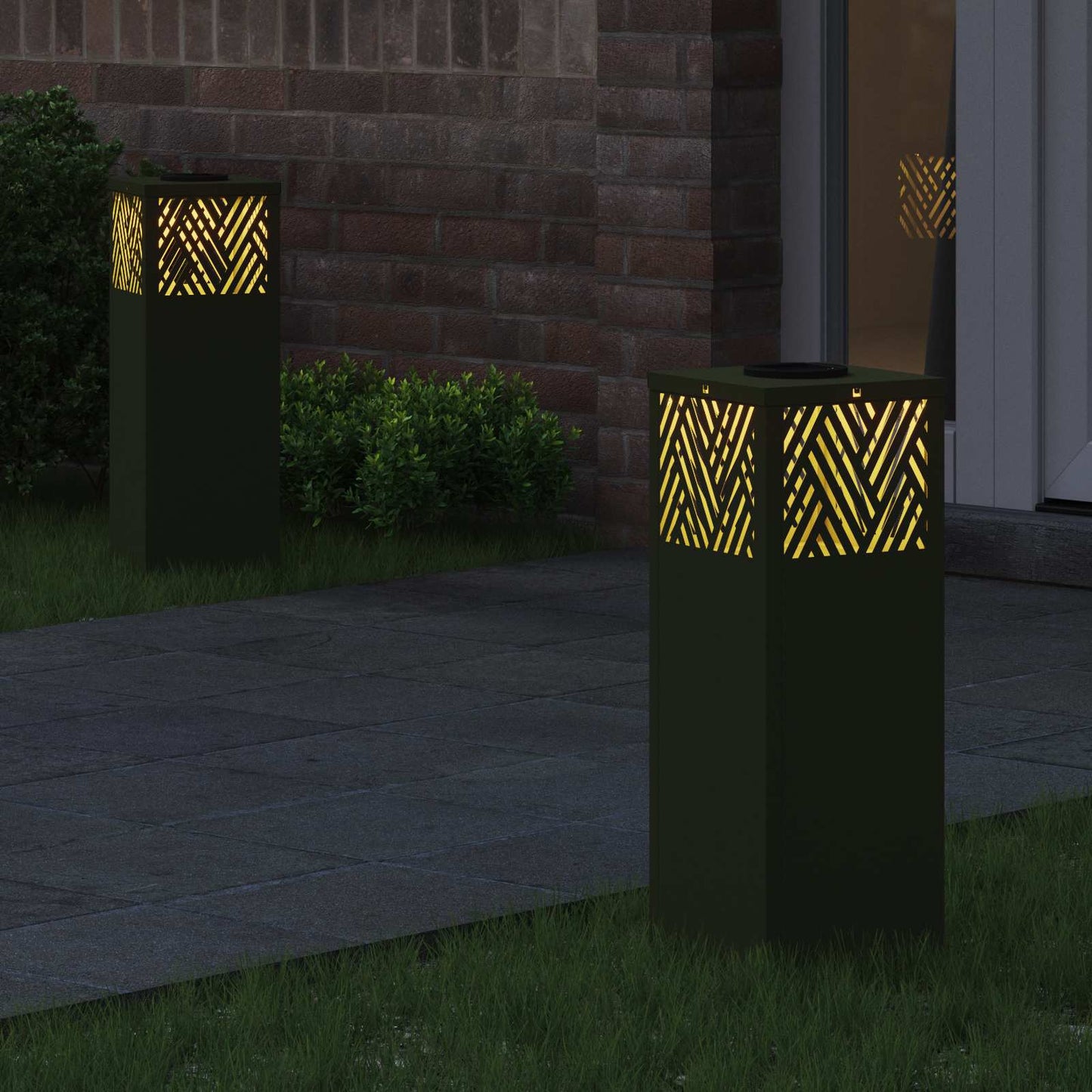 vidaXL Solar LED Pathway Light 2 pcs Olive Green Cold Rolled Steel