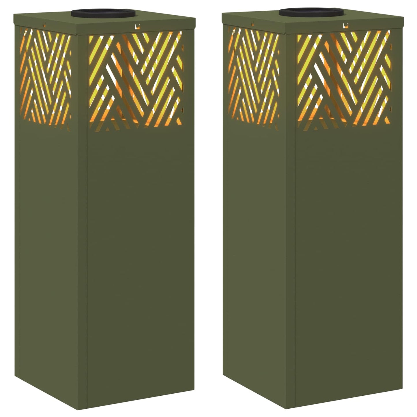 vidaXL Solar LED Pathway Light 2 pcs Olive Green Cold Rolled Steel