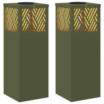 vidaXL Solar LED Pathway Light 2 pcs Olive Green Cold Rolled Steel