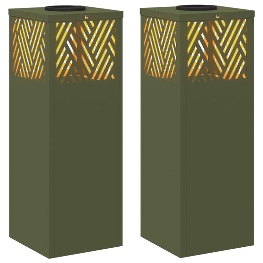 vidaXL Solar LED Pathway Light 2 pcs Olive Green Cold Rolled Steel