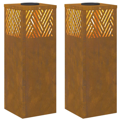 vidaXL Solar LED Pathway Light 2 pcs Bronze Weathering Steel