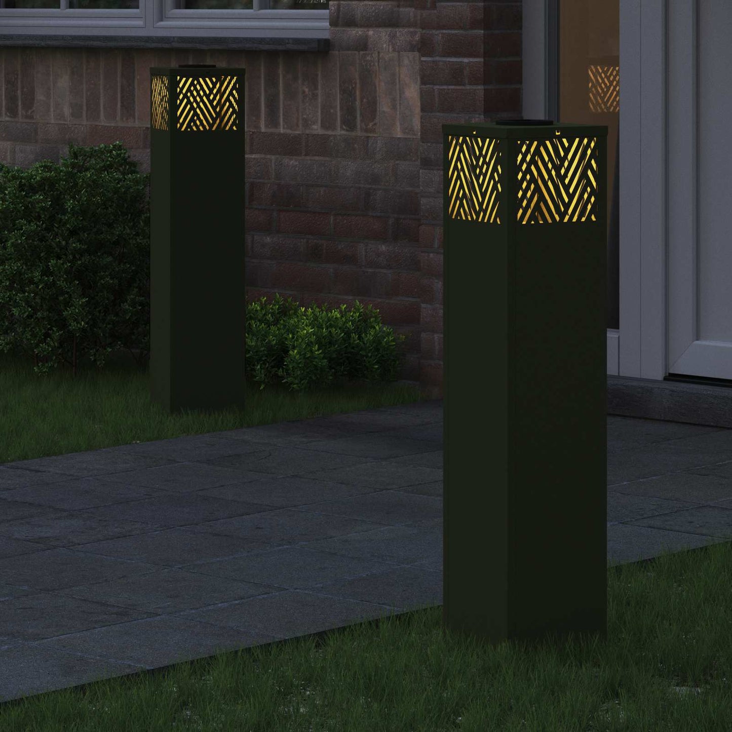 vidaXL Solar LED Pathway Light 2 pcs Olive Green Cold Rolled Steel