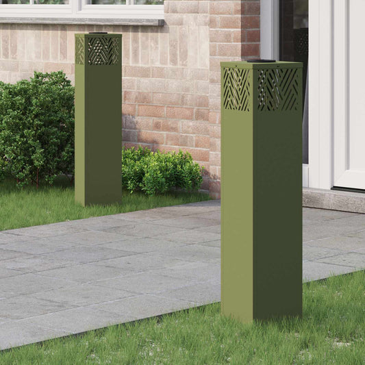 vidaXL Solar LED Pathway Light 2 pcs Olive Green Cold Rolled Steel