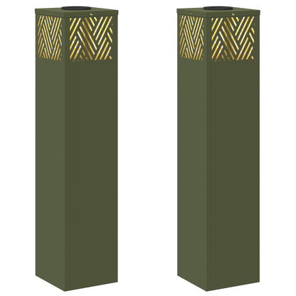 vidaXL Solar LED Pathway Light 2 pcs Olive Green Cold Rolled Steel