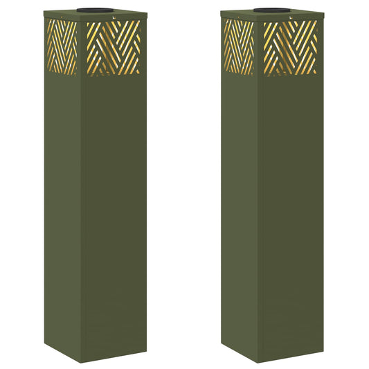 vidaXL Solar LED Pathway Light 2 pcs Olive Green Cold Rolled Steel